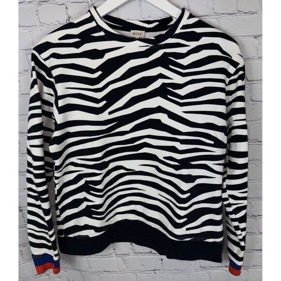 KULE The Hobbes Zebra Print Sweatshirt Women’s Size Small Black White - Picture 1 of 9